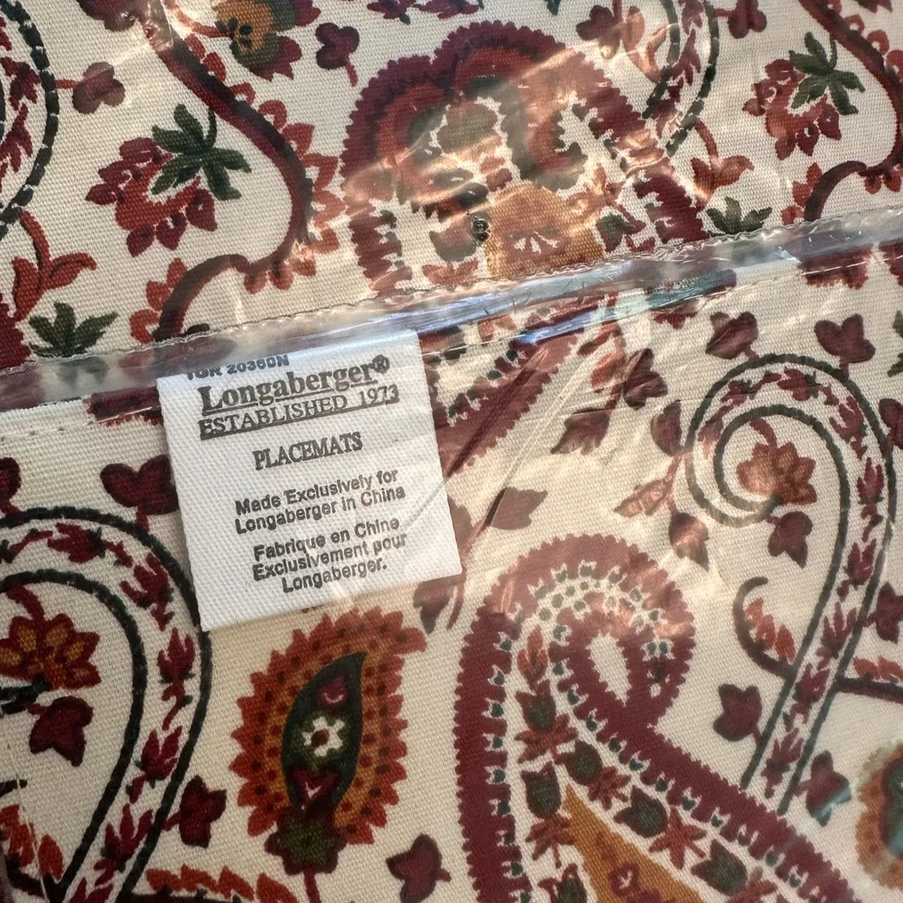 Longaberger Chelsea Paisley 6 Placemats - New!